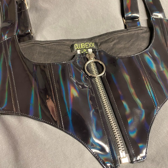 Dolls Kill - Club Exx - Oil Slick Harness Top - Underbust Crop - Picture 3 of 5